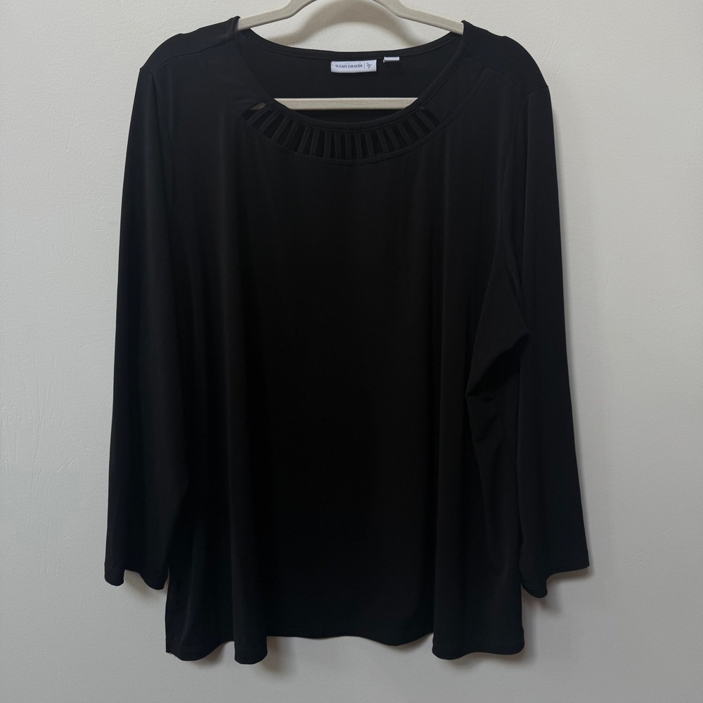 Susan Graver‎ Womens 2X Black Stretch Liquid Knit Tunic Long Sleeve Top Classic